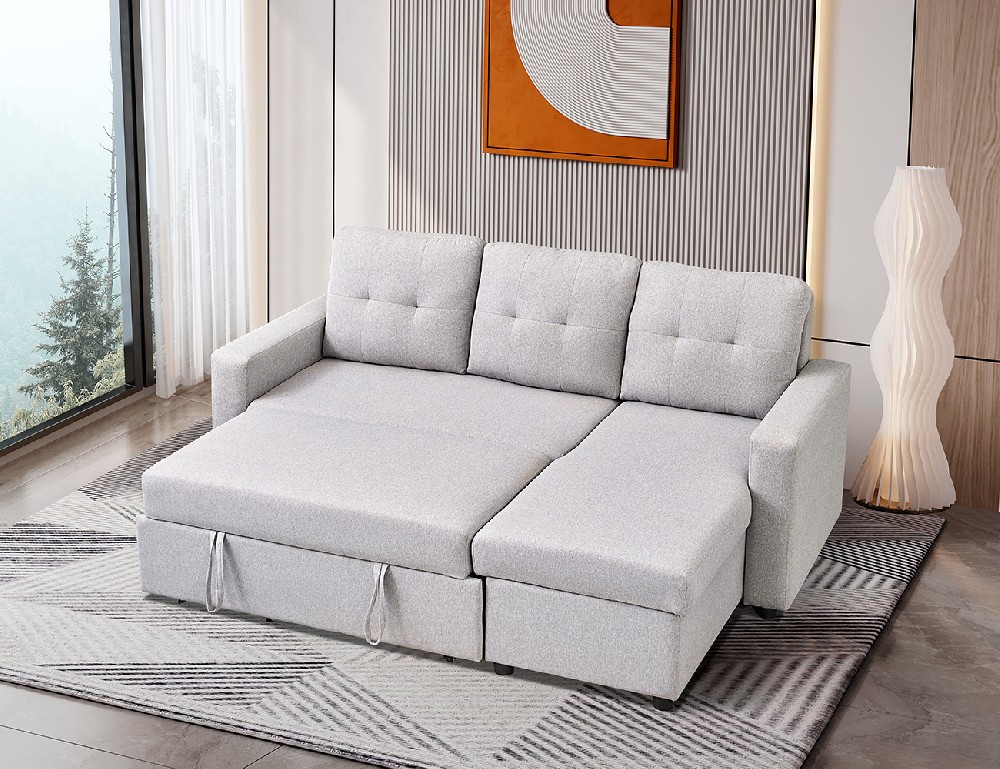 HD-6081  L Shape  Pull-out Sofa Bed with Reversible Storage Chaise