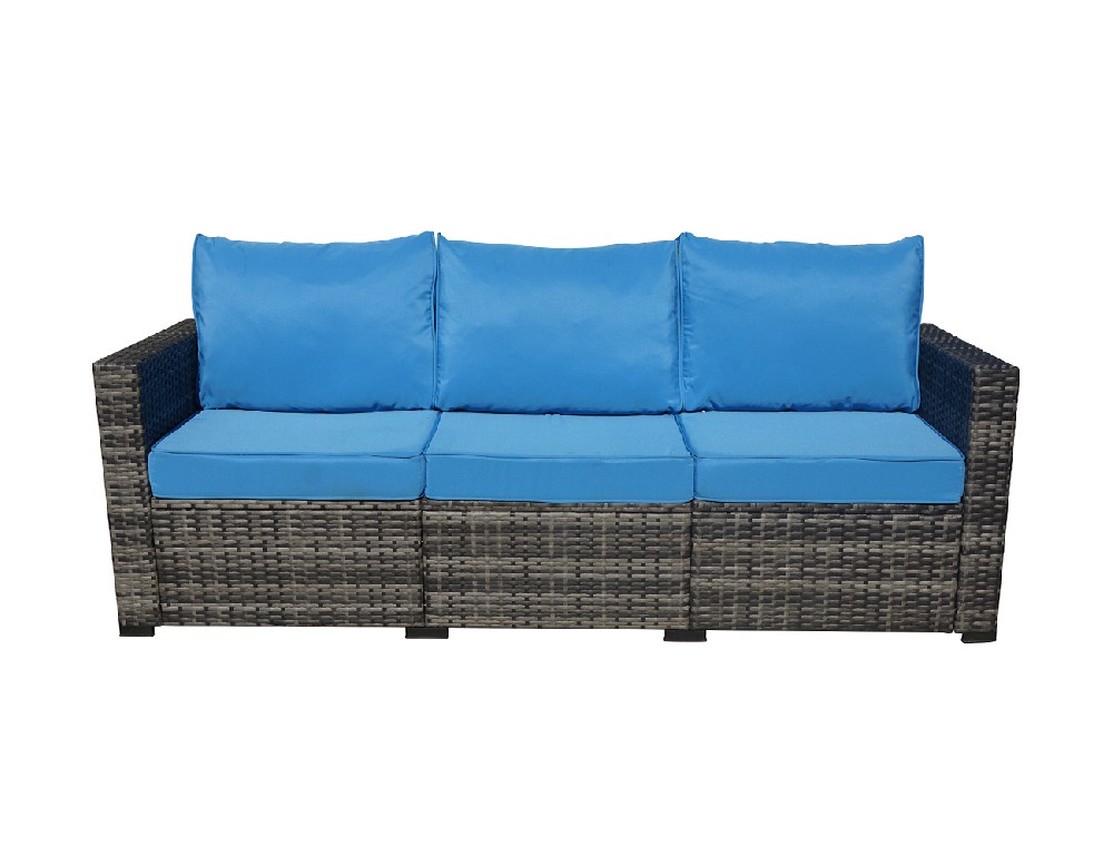 S006 Outdoor Patio Couch 3 Seat PE Rattan Iron Frame Sofa Seat