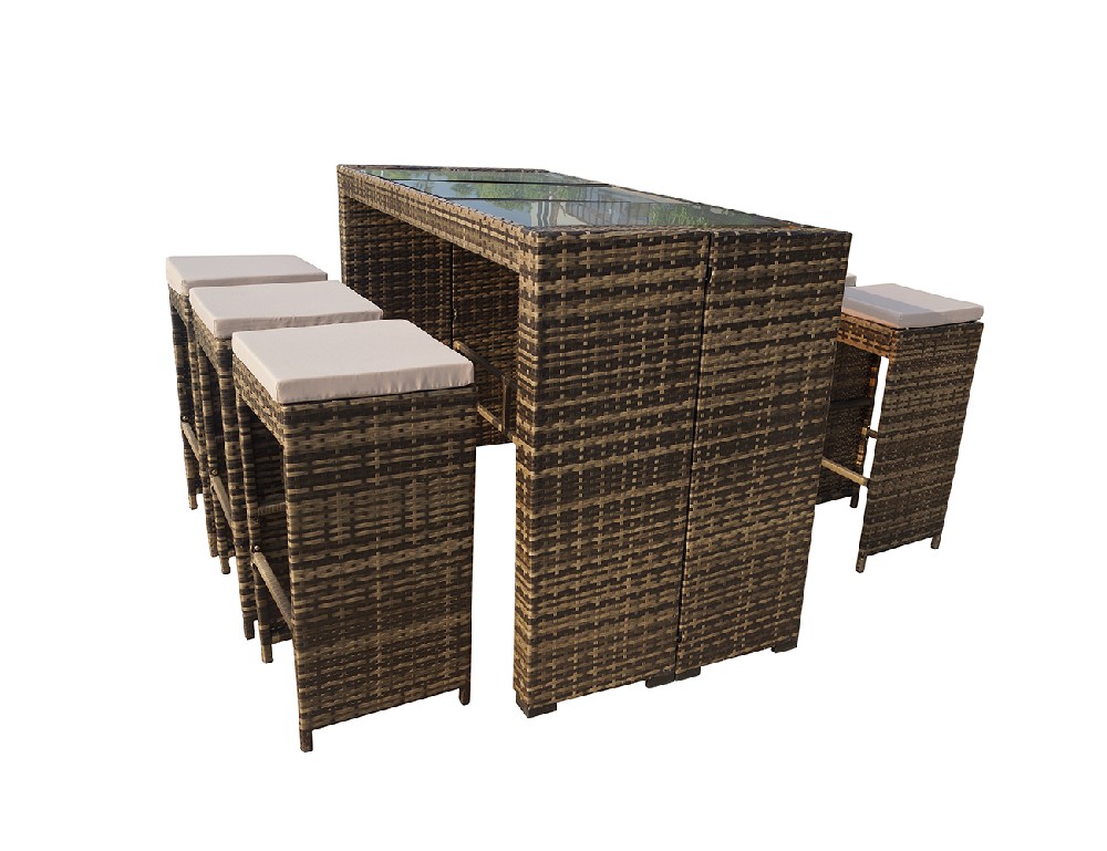 S009 Modern Rattan Rectangular Outdoor Bar Table and Chairs