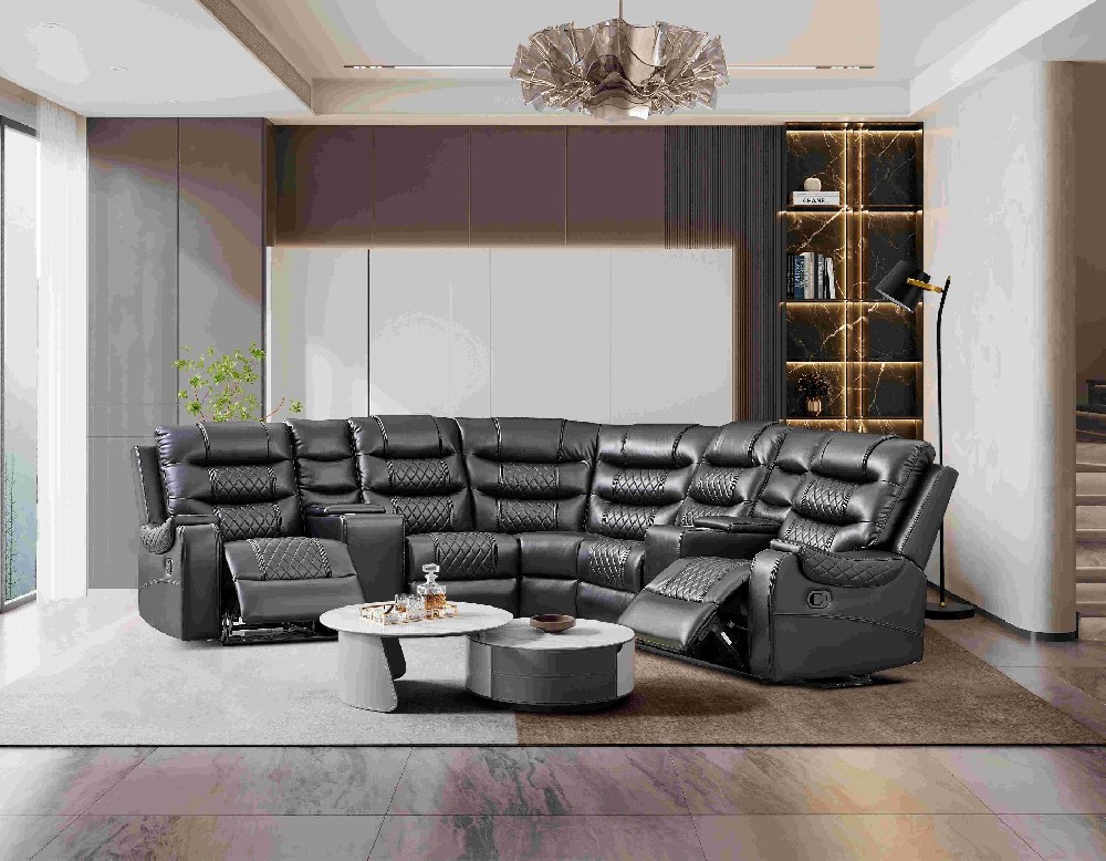 HD-1955C Air Leather Classical Manual Sectional Recliner Sofa